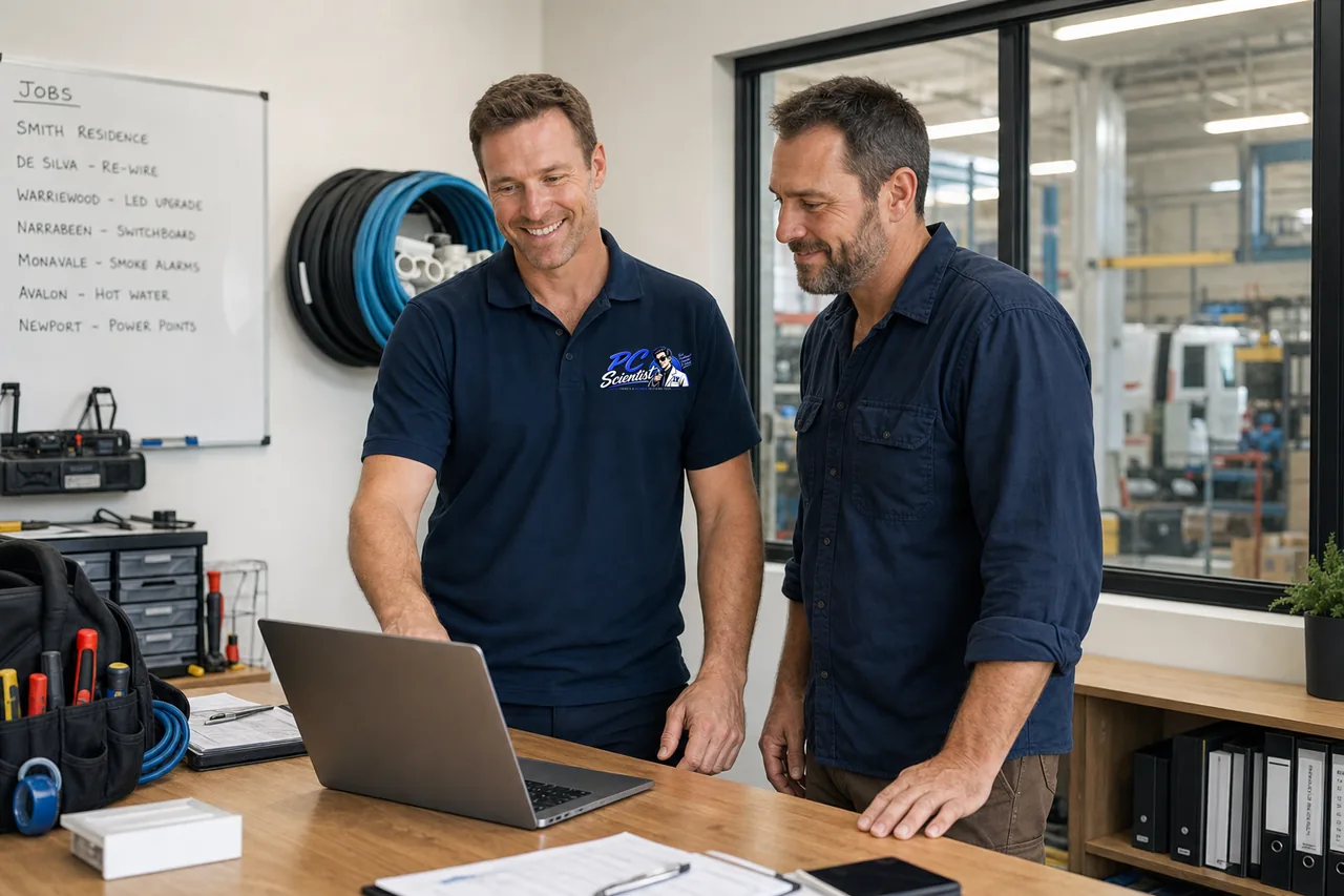 Trades and workshops - a PC Scientist technician on site with the business owner.