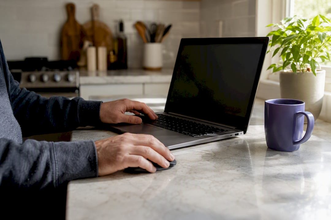 Hands disabling startup programs on laptop