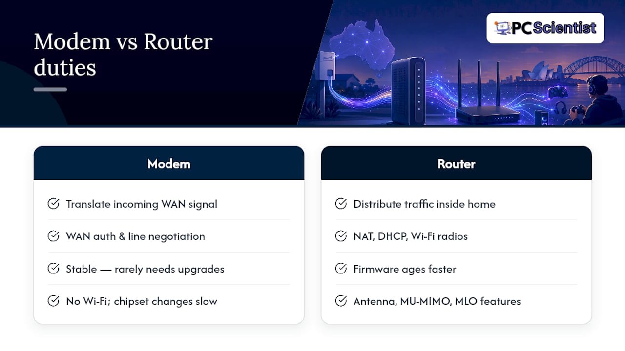 What a modem and a router actually each do - overview diagram