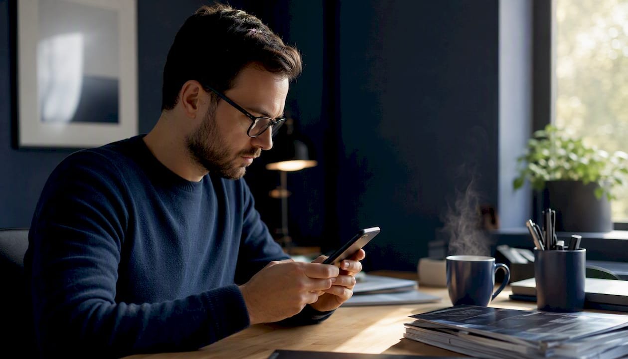 Person verifying email authenticity on smartphone