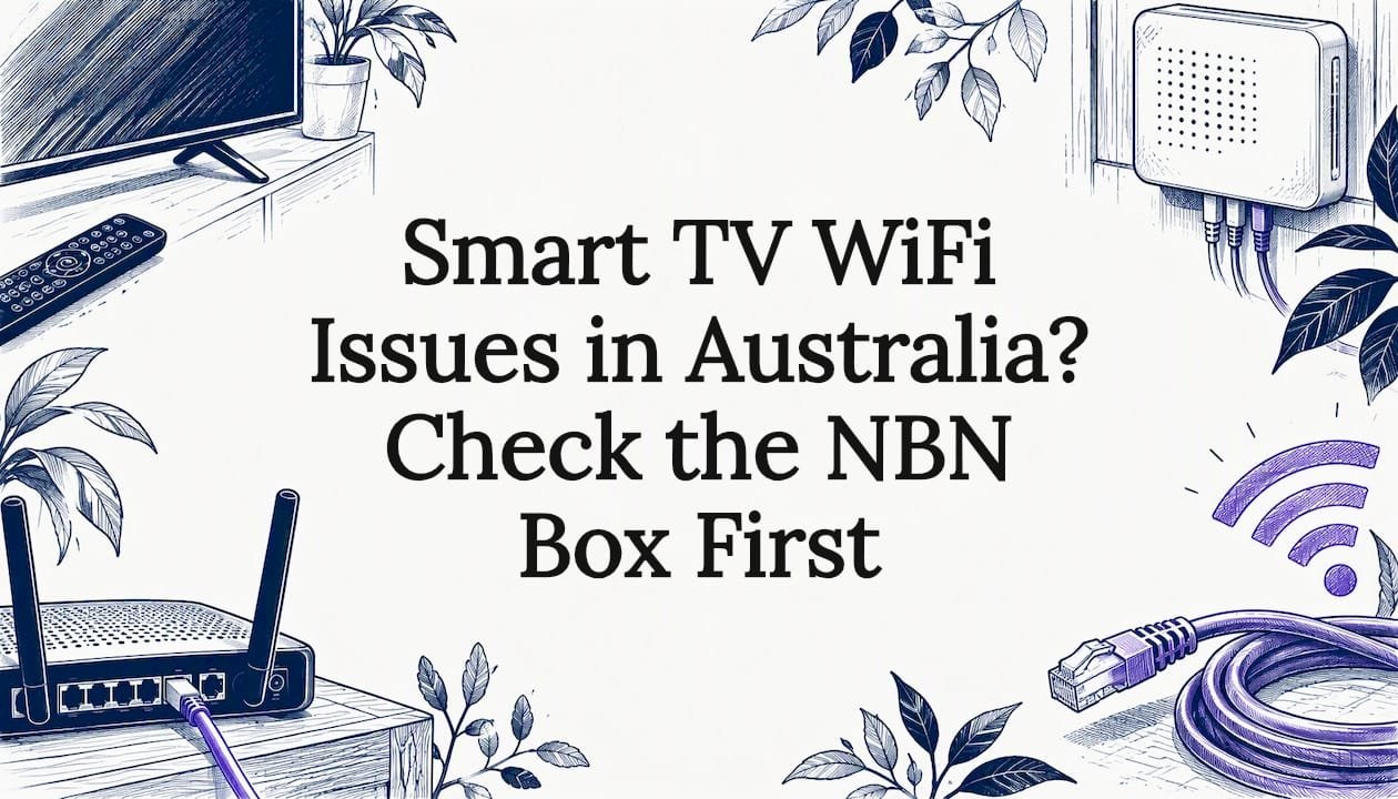 Sketches of a TV, router and NBN box