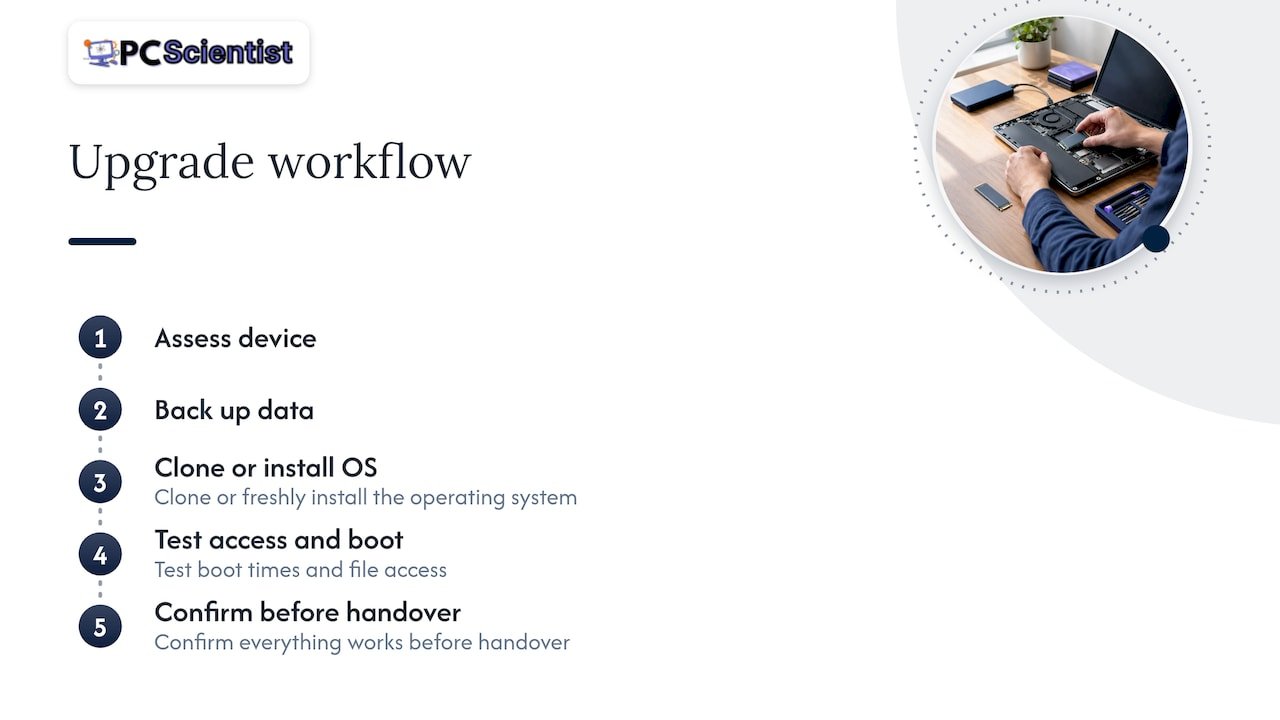 How we handle SSD upgrades at PC Scientist - overview diagram
