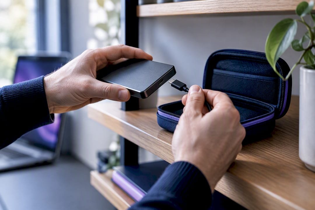 External drive placed safely after transfer