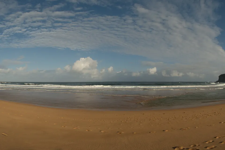 Avalon Beach panorama of about 6 images taken using a fisheye lens (4.5mm Sigma)