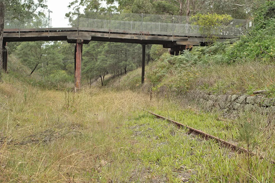 Disused road bridge over disused railway line at Colo Vale, NSW Australia
