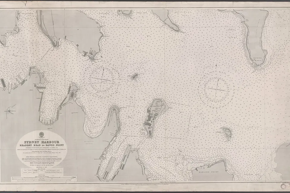 Nautical chart of Sydney Harbour from Bradley Head to Dawes Point. Surveyed by L