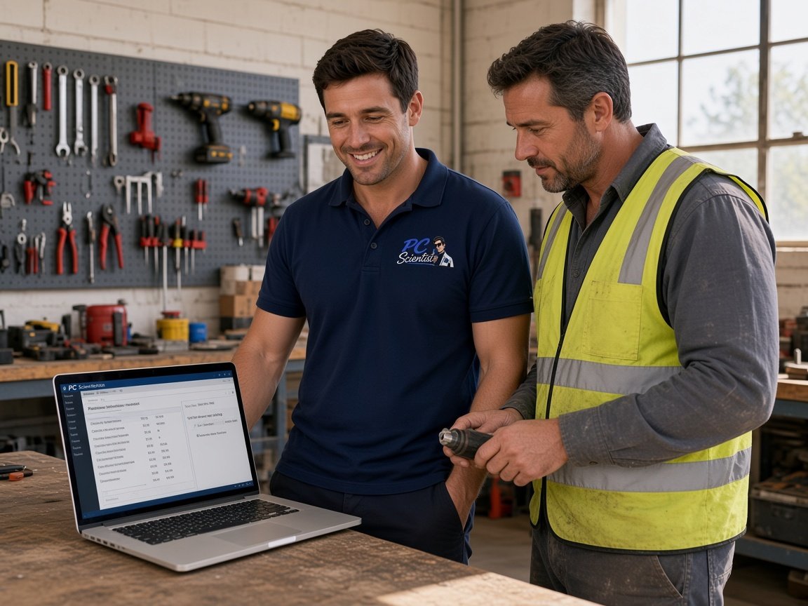 Trades and workshops - a PC Scientist technician on site with the business owner.
